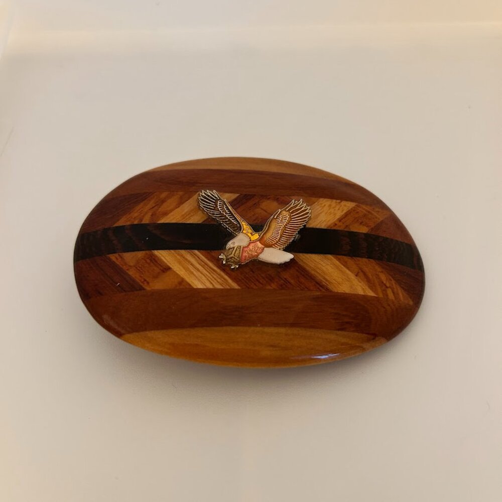 Vintage Wood Inlay Eagle Belt Buckle – Handmade
